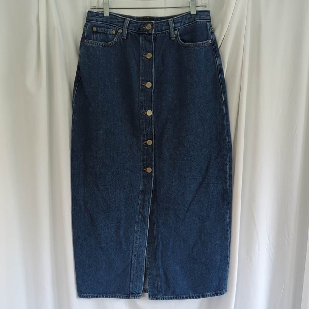 Banana Republic Blue Denim Midi Jean Skirt with Contrast Topstitching